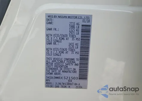 2018 Infiniti Qx60 from USA, damaged, VIN 5N1DL0MM8JC521503